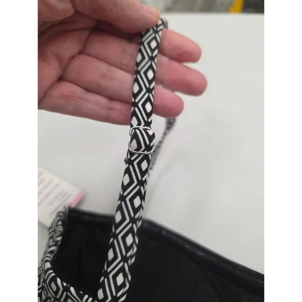 DKNY Womens Geometric Diamond Print One Piece Swimsuit Black White Small - Picture 5 of 10